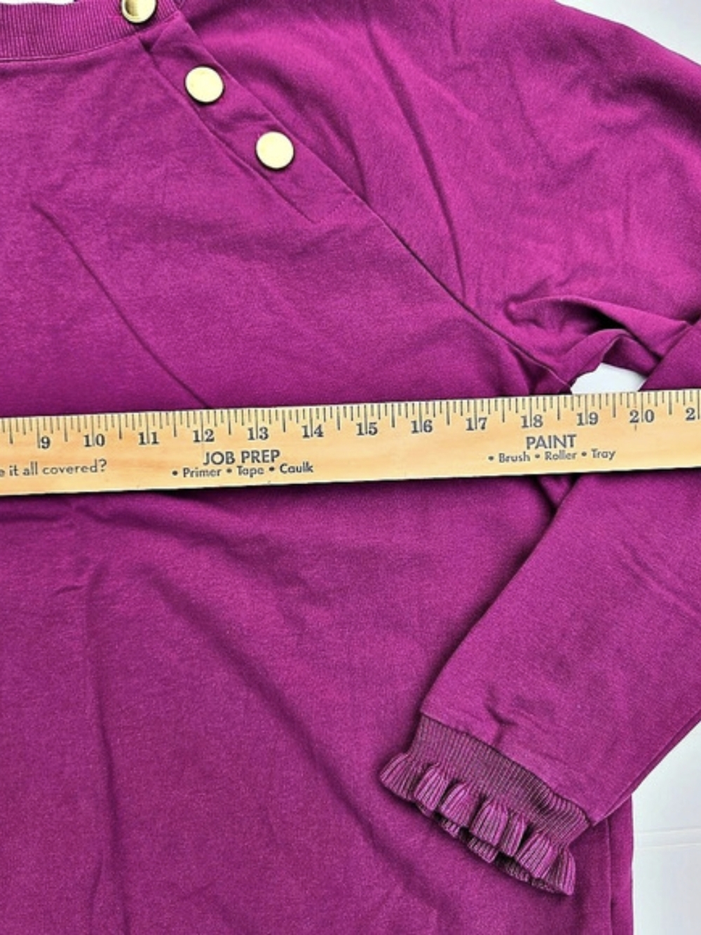 Talbots Ruffle Trim Raglan Sweatshirt Purple Medium Petite - Picture 6 of 7